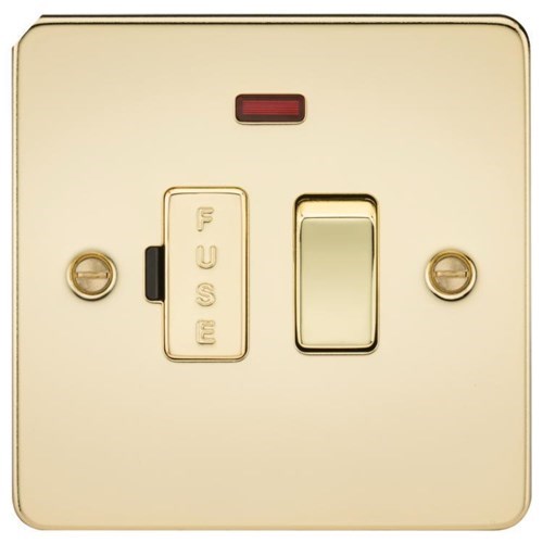 Knightsbridge Flat Plate 13A switched fused spur unit with neon – polished brass FP6300NPB - West Midland Electrics | CCTV & Electrical Wholesaler