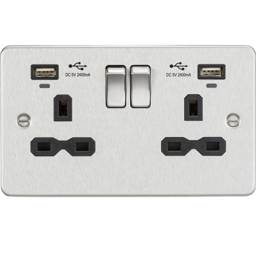 Knightsbridge Flat plate 13A Smart 2G switched socket with USB chargers (2.4A) – Brushed Chrome with black insert FPR9904NBC - West Midland Electrics | CCTV & Electrical Wholesaler 3
