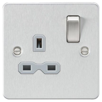 Knightsbridge Flat plate 13A 1G DP switched socket – brushed chrome with grey insert FPR7000BCG - West Midland Electrics | CCTV & Electrical Wholesaler 5