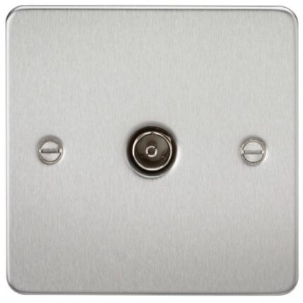 Knightsbridge Flat Plate 1G TV Outlet (non-isolated) – Brushed Chrome FP0100BC - West Midland Electrics | CCTV & Electrical Wholesaler