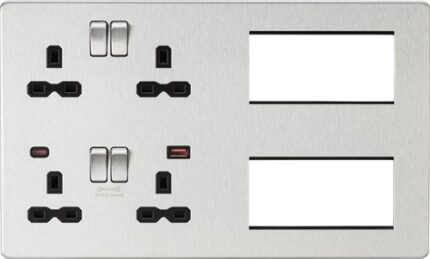 Knightsbridge Screwless Combination Plate with Dual USB FASTCHARGE A+C – Brushed Chrome with black insert SFR998BC - West Midland Electrics | CCTV & Electrical Wholesaler