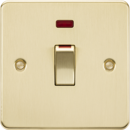 Knightsbridge 45A 1G DP Switch with neon – brushed brass FP81MNBB - West Midland Electrics | CCTV & Electrical Wholesaler