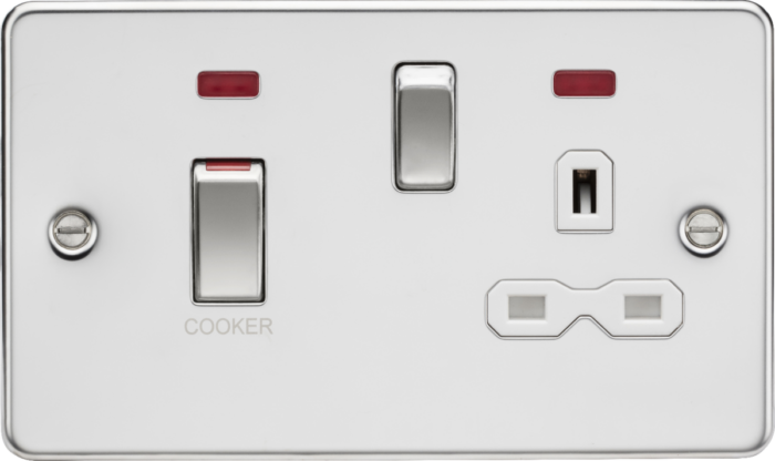 Knightsbridge 45A DP Switch and 13A switched socket with neons – polished chrome with white insert FPR83MNPCW - West Midland Electrics | CCTV & Electrical Wholesaler 3