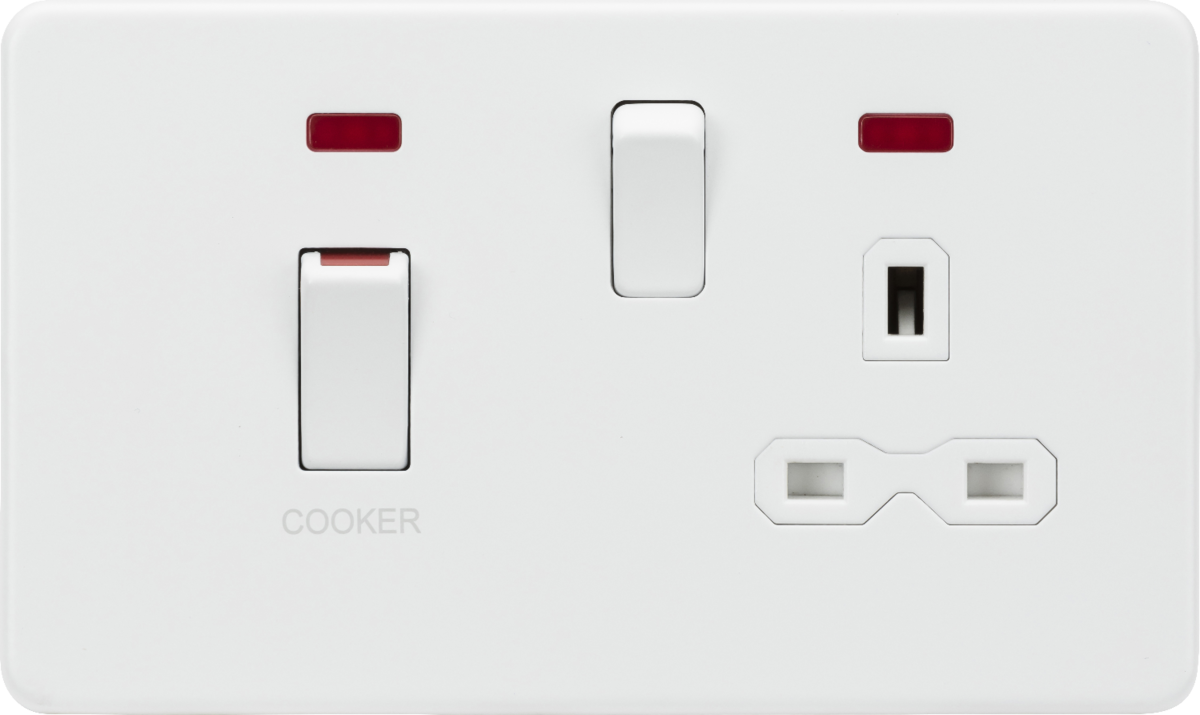 Knightsbridge 45A DP switch and 13A switched socket with neons – matt white SFR83MNMW - West Midland Electrics | CCTV & Electrical Wholesaler