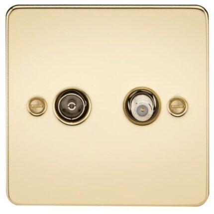 Knightsbridge Flat Plate TV and SAT TV Outlet (isolated) – Polished Brass FP0140PB - West Midland Electrics | CCTV & Electrical Wholesaler