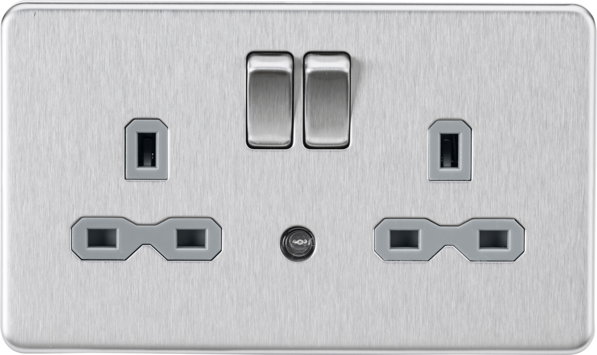 Knightsbridge 13A 2G DP switched socket with night light function – Brushed chrome with grey insert SFR9NLBCG - West Midland Electrics | CCTV & Electrical Wholesaler