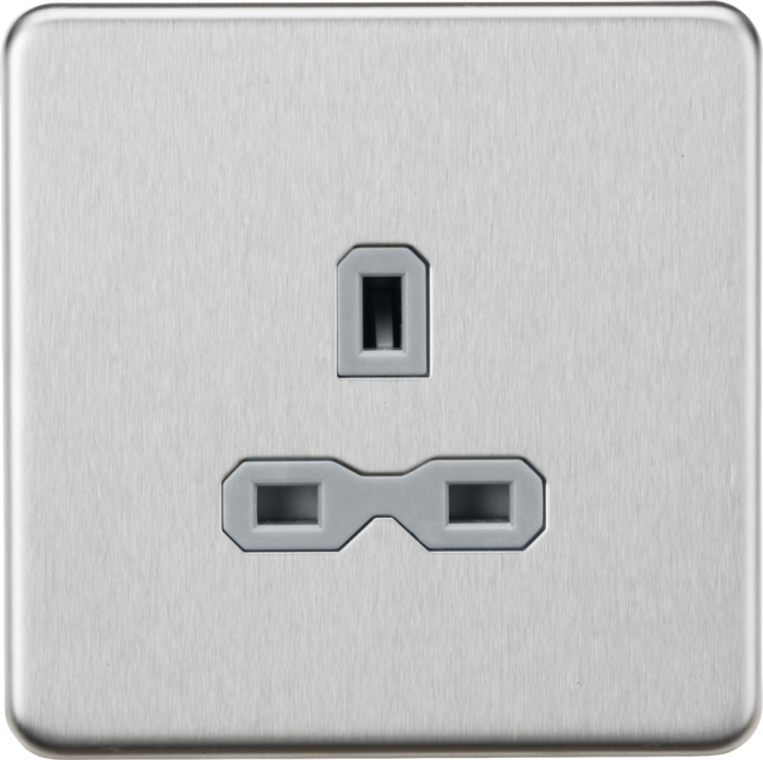 Knightsbridge 13A 1G Unswitched socket – Brushed Chrome with grey insert SFR7000UBCG - West Midland Electrics | CCTV & Electrical Wholesaler 3