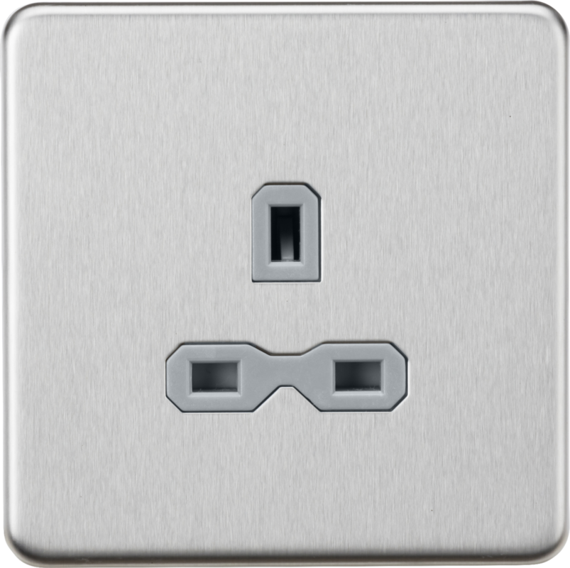 Knightsbridge 13A 1G Unswitched socket – Brushed Chrome with grey insert SFR7000UBCG - West Midland Electrics | CCTV & Electrical Wholesaler