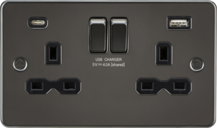 Knightsbridge 13A 2G SP Switched Socket with Dual USB A+C (5V DC 4.0A shared) – Gunmetal with Black Insert - West Midland Electrics | CCTV & Electrical Wholesaler 5