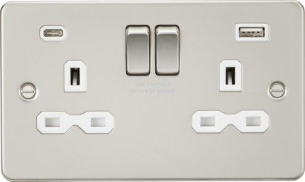 Knightsbridge 13A 2G SP Switched Socket with Dual USB A+C (5V DC 4.0A shared) – Pearl with White Insert - West Midland Electrics | CCTV & Electrical Wholesaler 5