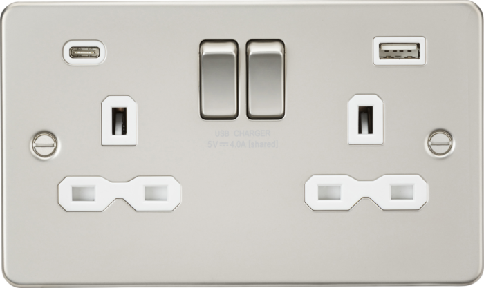 Knightsbridge 13A 2G SP Switched Socket with Dual USB A+C (5V DC 4.0A shared) – Pearl with White Insert - West Midland Electrics | CCTV & Electrical Wholesaler 3