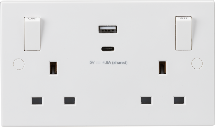 Knightsbridge 13A 2G Switched socket with outboard rockers and dual USB (A+C) 5V DC 4.8A shared SN9002 - West Midland Electrics | CCTV & Electrical Wholesaler 3