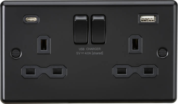 Knightsbridge 13A 2G SP Switched Socket with dual USB C+A 5V DC 4.0A [shared] – Matt Black with black insert CL9940MBB - West Midland Electrics | CCTV & Electrical Wholesaler 3