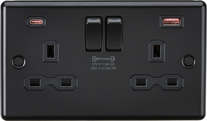 Knightsbridge 13A 2G DP Switched Socket with Dual USB A+C [45W FASTCHARGE] – Matt Black CL9945MBB - West Midland Electrics | CCTV & Electrical Wholesaler 3