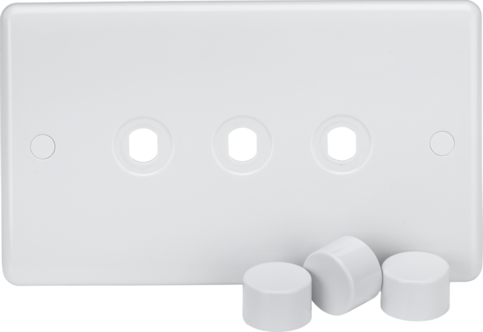 Knightsbridge Curved Edge 3G Dimmer Plate with Matching Dimmer Caps CU3DIM - West Midland Electrics | CCTV & Electrical Wholesaler 3