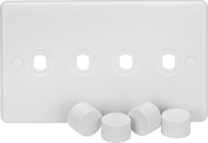 Knightsbridge Curved Edge 4G Dimmer Plate with Matching Dimmer Caps CU4DIM - West Midland Electrics | CCTV & Electrical Wholesaler