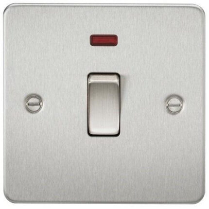 Knightsbridge Flat Plate 20A 1G DP switch with neon – brushed chrome FP8341NBC - West Midland Electrics | CCTV & Electrical Wholesaler