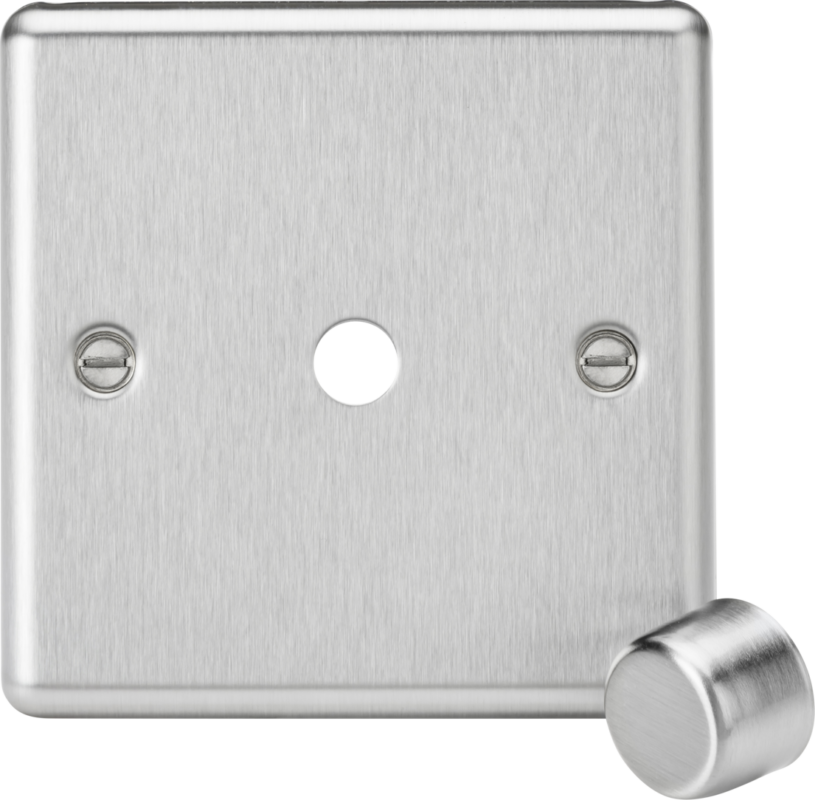 Knightsbridge 1G Dimmer Plate with Matching Metal Dimmer Cap – Brushed Chrome - West Midland Electrics | CCTV & Electrical Wholesaler