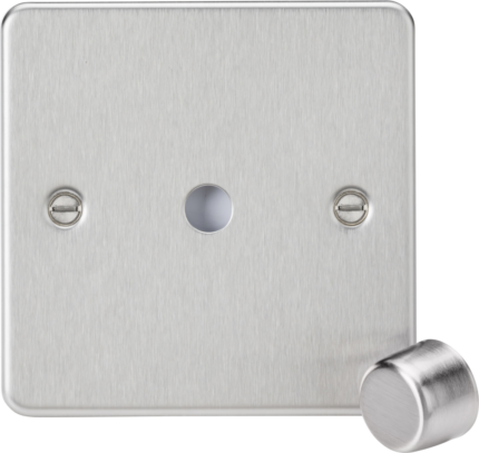 Knightsbridge 1G Dimmer Plate with Matching Metal Dimmer Cap FP1DIMBC – Brushed Chrome - West Midland Electrics | CCTV & Electrical Wholesaler