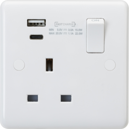 Knightsbridge 13A 1G DP Switched Socket with Dual USB A+C (20V DC 1.1A) Max. 22W CU9919D - West Midland Electrics | CCTV & Electrical Wholesaler