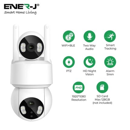 Ener-J Smart Wi-Fi Dual Lens Outdoor Dome IP Camera White Housing, IP65 - West Midland Electrics | CCTV & Electrical Wholesaler