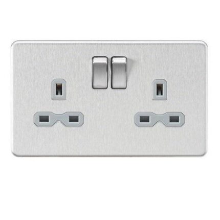 Knightsbridge Screwless 13A 2G DP switched socket – Brushed chrome with grey insert SFR9000BCG - West Midland Electrics | CCTV & Electrical Wholesaler 5