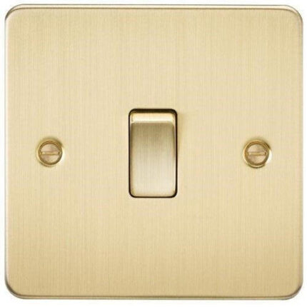 Knightsbridge Flat Plate 20A 1G DP switch – brushed brass FP8341BB - West Midland Electrics | CCTV & Electrical Wholesaler
