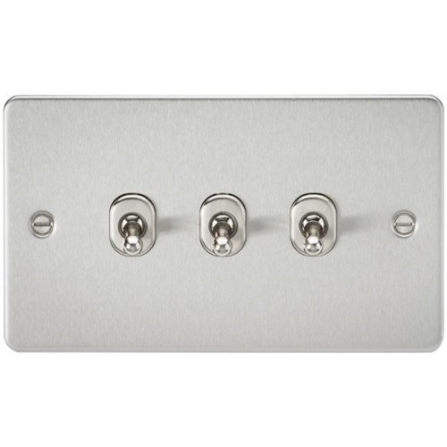 Knightsbridge Flat Plate 10AX 3G 2-way toggle switch – brushed chrome FP3TOGBC - West Midland Electrics | CCTV & Electrical Wholesaler 3