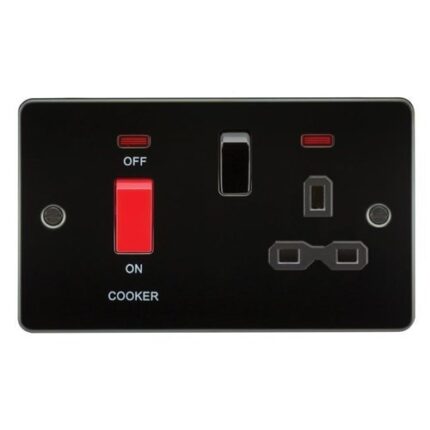 Knightsbridge Flat plate 45A DP switch and 13A switched socket with neon – gunmetal with black insert - West Midland Electrics | CCTV & Electrical Wholesaler 5