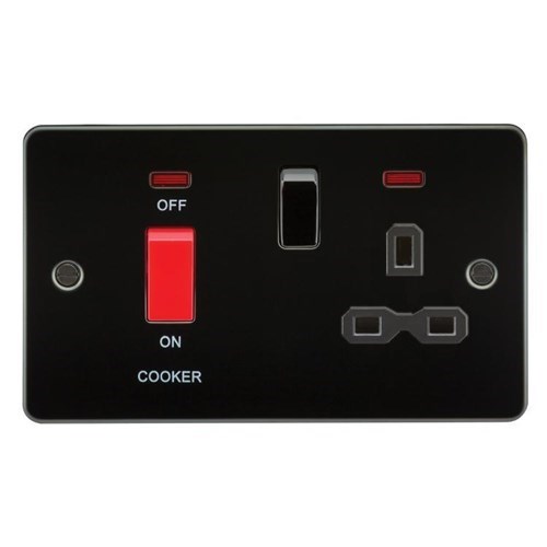 Knightsbridge Flat plate 45A DP switch and 13A switched socket with neon – gunmetal with black insert - West Midland Electrics | CCTV & Electrical Wholesaler 3