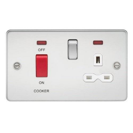 Knightsbridge Flat plate 45A DP switch and 13A switched socket with neon – polished chrome with white insert FPR8333NPCW - West Midland Electrics | CCTV & Electrical Wholesaler 5