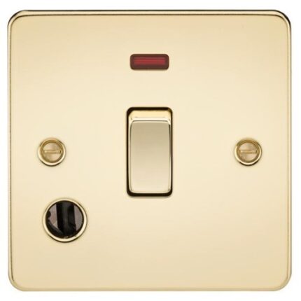 Knightsbridge Flat Plate 20A 1G DP switch with neon & flex outlet – polished brass FP8341FPB - West Midland Electrics | CCTV & Electrical Wholesaler