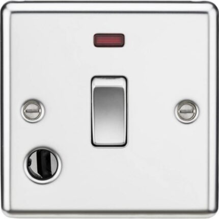 Knightsbridge 20A 1G DP Switch with Neon & Flex Outlet – Rounded Edge Polished Chrome CL834FPC - West Midland Electrics | CCTV & Electrical Wholesaler