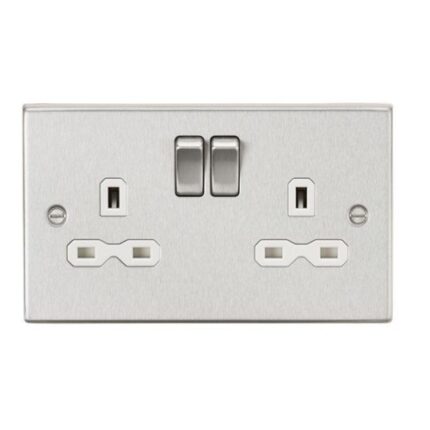 Knightsbridge 13A 2G DP Switched Socket with White Insert – Square Edge Brushed Chrome CS9BCW - West Midland Electrics | CCTV & Electrical Wholesaler