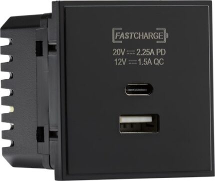 Knightsbridge Dual USB charger A+C (18W QC / 45W USB-PD) 50 x 50mmm – black NETUSBPDBK - West Midland Electrics | CCTV & Electrical Wholesaler