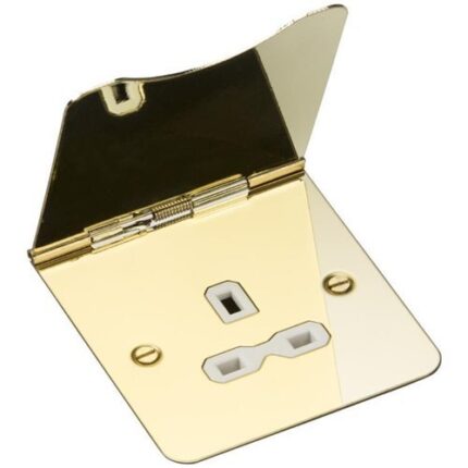 Knightsbridge 13A 1G unswitched floor socket – polished brass with white insert FPR7UPBW - West Midland Electrics | CCTV & Electrical Wholesaler