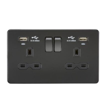 Knightsbridge 13A 2G Switched Socket,Dual USB (2.4A) with LED Charge Indicators – Matt Black SFR9904NMBB - West Midland Electrics | CCTV & Electrical Wholesaler 5