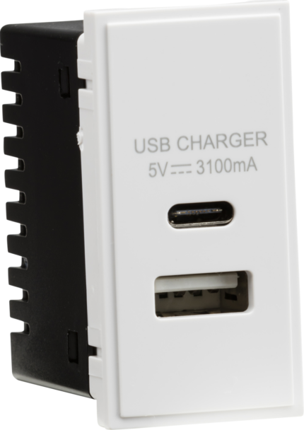 Knightsbridge Dual USB Charger (3.1A) Module 25 x 50mm – White NETUSBCWH - West Midland Electrics | CCTV & Electrical Wholesaler