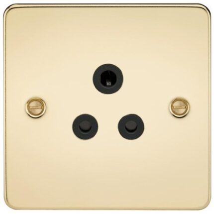 Knightsbridge Flat Plate 5A unswitched socket – polished brass with black insert FP5APB - West Midland Electrics | CCTV & Electrical Wholesaler 5
