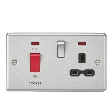 Knightsbridge 45A DP Cooker Switch & 13A Switched Socket with Neons & Black Insert – Rounded Edge Brushed Chrome CL83BC - West Midland Electrics | CCTV & Electrical Wholesaler 5