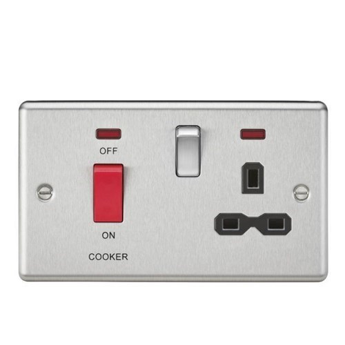 Knightsbridge 45A DP Cooker Switch & 13A Switched Socket with Neons & Black Insert – Rounded Edge Brushed Chrome CL83BC - West Midland Electrics | CCTV & Electrical Wholesaler 3