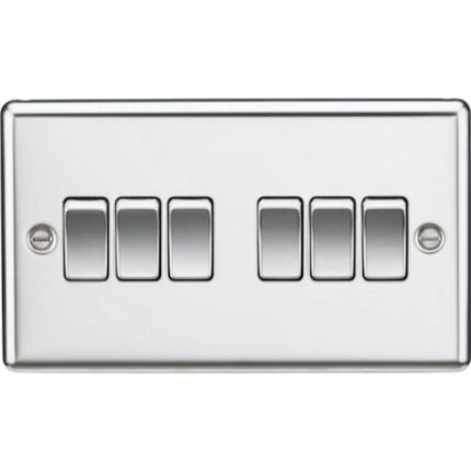 Knightsbridge 10AX 6G 2 Way Plate Switch – Rounded Edge Polished Chrome CL42PC - West Midland Electrics | CCTV & Electrical Wholesaler