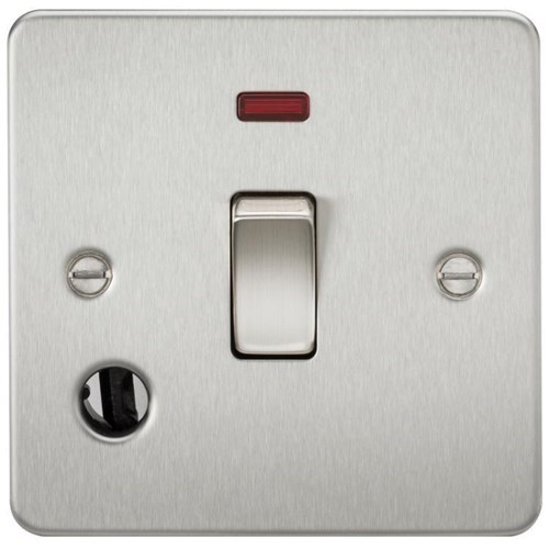 Knightsbridge Flat Plate 20A 1G DP switch with neon & flex outlet – brushed chrome FP8341FBC - West Midland Electrics | CCTV & Electrical Wholesaler