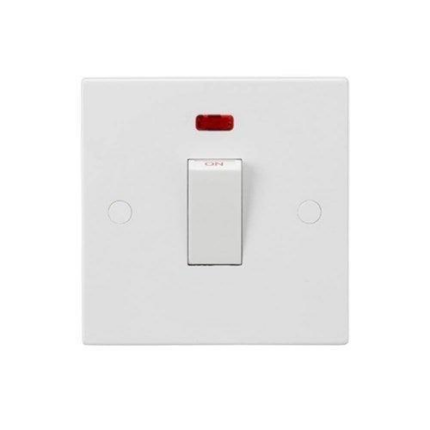 Knightsbridge 45A 1G DP Switch with Neon (White Rocker) SN8331NW - West Midland Electrics | CCTV & Electrical Wholesaler
