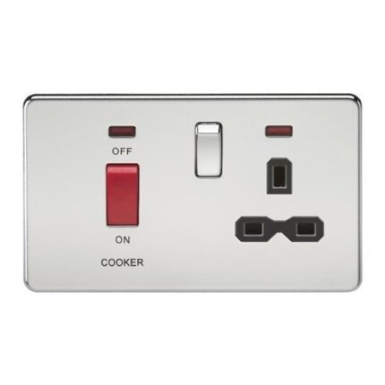 Knightsbridge Screwless 45A DP switch and 13A switched socket with neon – polished chrome with black insert SFR8333NPC - West Midland Electrics | CCTV & Electrical Wholesaler 5