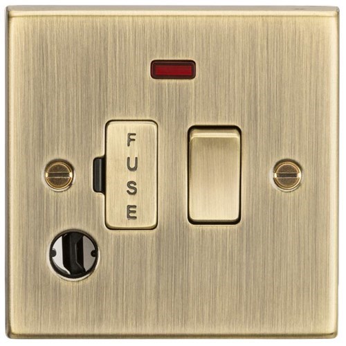Knightsbridge 13A Switched Fused Spur Unit with Neon & Flex Outlet – Square Edge Antique Brass CS63FAB - West Midland Electrics | CCTV & Electrical Wholesaler