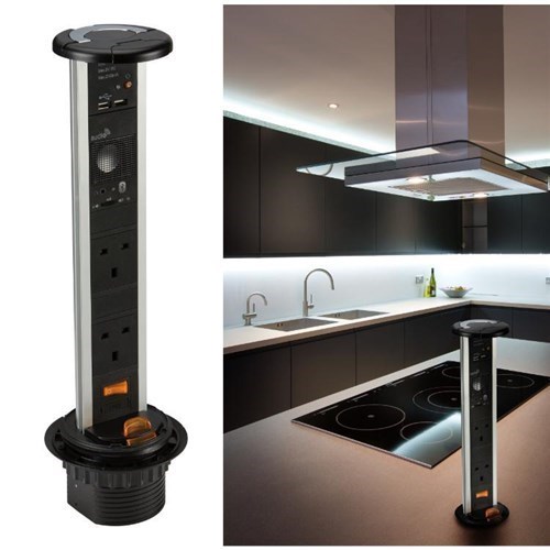 Knightsbridge IP54 13A 2G Pop Up Socket with Built-In Bluetooth Speaker and USB Charger (2.4A) SK005A - West Midland Electrics | CCTV & Electrical Wholesaler 3