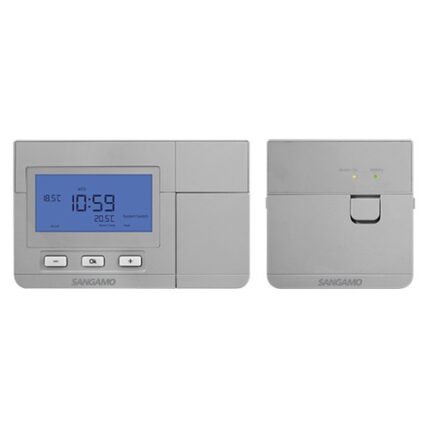 SANGAMO ESP Wireless Programmable Thermostat with Digital Display in Silver CHPRSTATDPRFS - West Midland Electrics | CCTV & Electrical Wholesaler