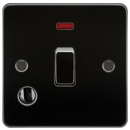 Knightsbridge Flat Plate 20A 1G DP switch with neon & flex outlet – gunmetal FP8341FGM - West Midland Electrics | CCTV & Electrical Wholesaler