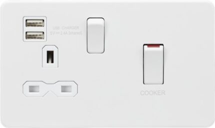 Knightsbridge 45A DP Switch and 13A switched socket with dual USB charger – matt white SFR83UMMW - West Midland Electrics | CCTV & Electrical Wholesaler